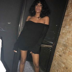 Sexy Black Sweater Knit Mini Dress